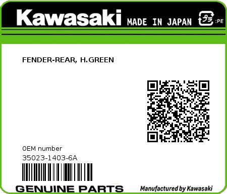 Product image: Kawasaki - 35023-1403-6A - FENDER-REAR, H.GREEN  0