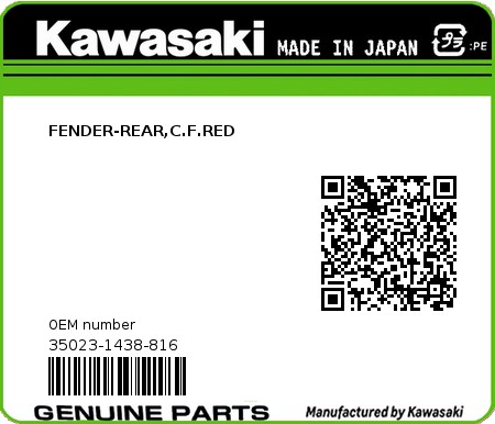 Product image: Kawasaki - 35023-1438-816 - FENDER-REAR,C.F.RED  0