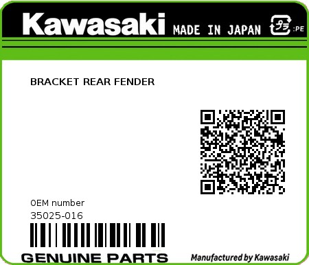 Product image: Kawasaki - 35025-016 - BRACKET REAR FENDER  0