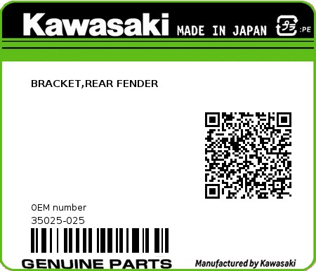 Product image: Kawasaki - 35025-025 - BRACKET,REAR FENDER  0