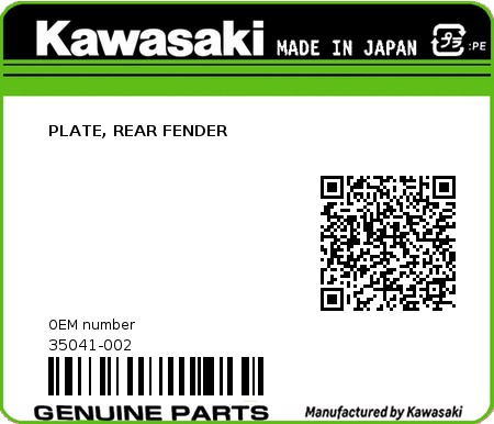 Product image: Kawasaki - 35041-002 - PLATE, REAR FENDER  0