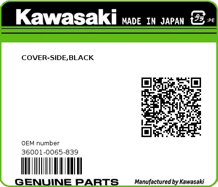 Product image: Kawasaki - 36001-0065-839 - COVER-SIDE,BLACK  0
