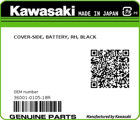 Product image: Kawasaki - 36001-0105-18R - COVER-SIDE, BATTERY, RH, BLACK  0