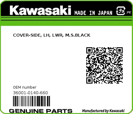 Product image: Kawasaki - 36001-0140-660 - COVER-SIDE, LH, LWR, M.S.BLACK  0