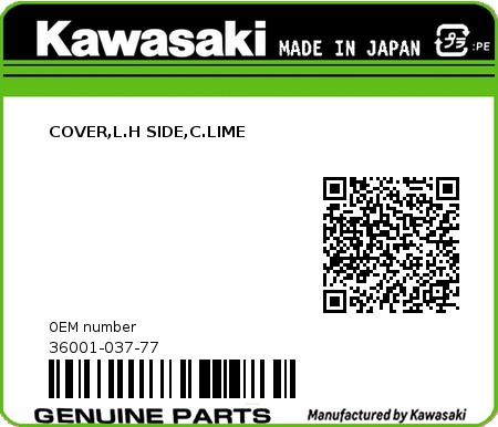 Product image: Kawasaki - 36001-037-77 - COVER,L.H SIDE,C.LIME  0