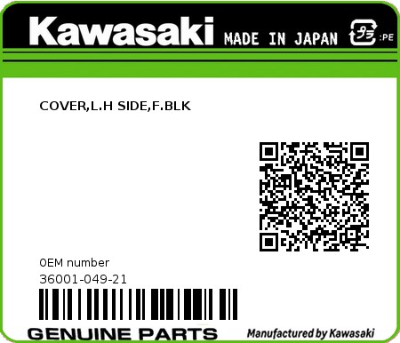 Product image: Kawasaki - 36001-049-21 - COVER,L.H SIDE,F.BLK  0
