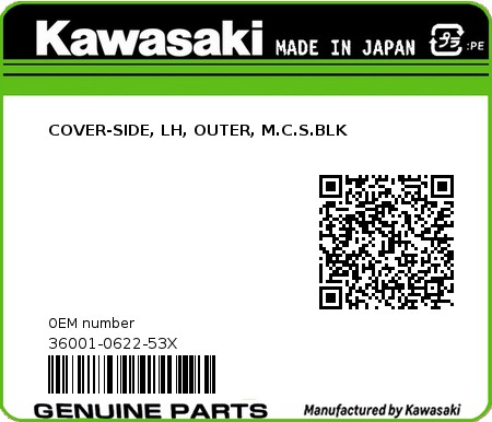 Product image: Kawasaki - 36001-0622-53X - COVER-SIDE, LH, OUTER, M.C.S.BLK  0