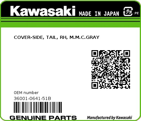 Product image: Kawasaki - 36001-0641-51B - COVER-SIDE, TAIL, RH, M.M.C.GRAY  0