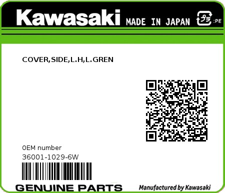 Product image: Kawasaki - 36001-1029-6W - COVER,SIDE,L.H,L.GREN  0