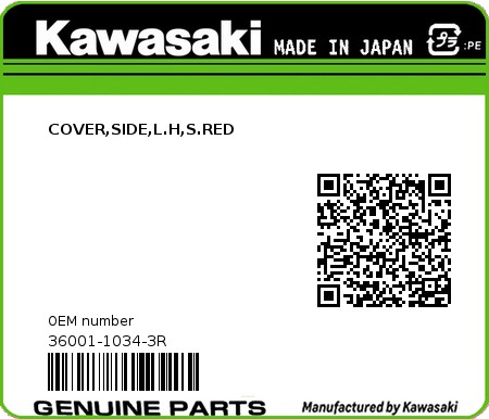 Product image: Kawasaki - 36001-1034-3R - COVER,SIDE,L.H,S.RED  0