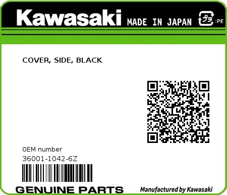 Product image: Kawasaki - 36001-1042-6Z - COVER, SIDE, BLACK  0