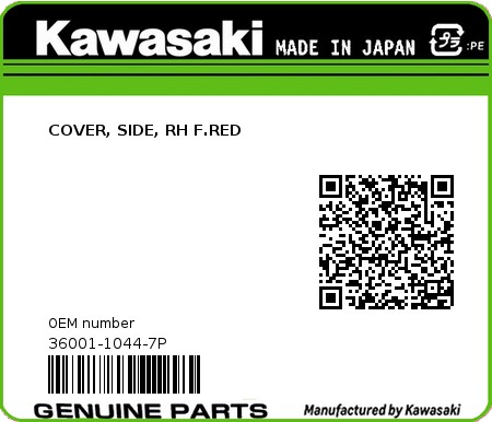 Product image: Kawasaki - 36001-1044-7P - COVER, SIDE, RH F.RED  0