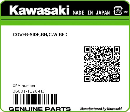 Product image: Kawasaki - 36001-1126-H3 - COVER-SIDE,RH,C.W.RED  0