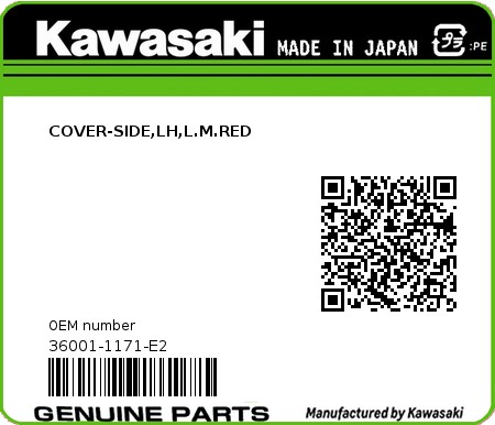 Product image: Kawasaki - 36001-1171-E2 - COVER-SIDE,LH,L.M.RED  0