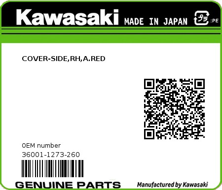 Product image: Kawasaki - 36001-1273-260 - COVER-SIDE,RH,A.RED  0