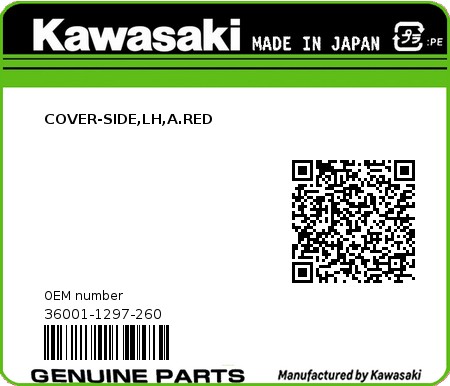 Product image: Kawasaki - 36001-1297-260 - COVER-SIDE,LH,A.RED  0
