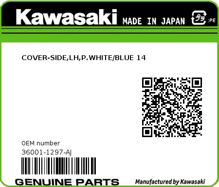 Product image: Kawasaki - 36001-1297-AJ - COVER-SIDE,LH,P.WHITE/BLUE 14  0