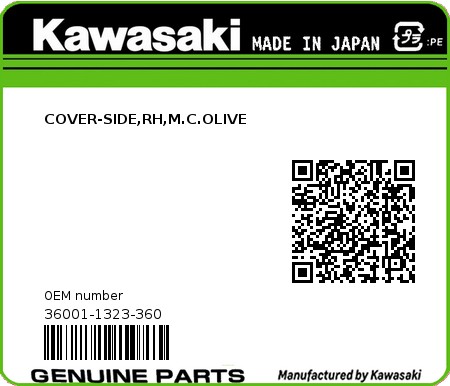 Product image: Kawasaki - 36001-1323-360 - COVER-SIDE,RH,M.C.OLIVE  0