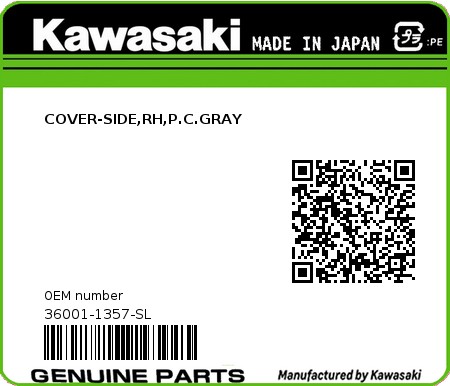 Product image: Kawasaki - 36001-1357-SL - COVER-SIDE,RH,P.C.GRAY  0