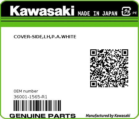 Product image: Kawasaki - 36001-1565-R1 - COVER-SIDE,LH,P.A.WHITE  0