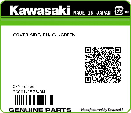 Product image: Kawasaki - 36001-1575-8N - COVER-SIDE, RH, C.L.GREEN  0