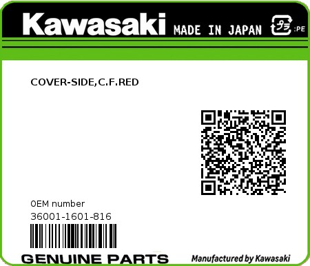 Product image: Kawasaki - 36001-1601-816 - COVER-SIDE,C.F.RED  0