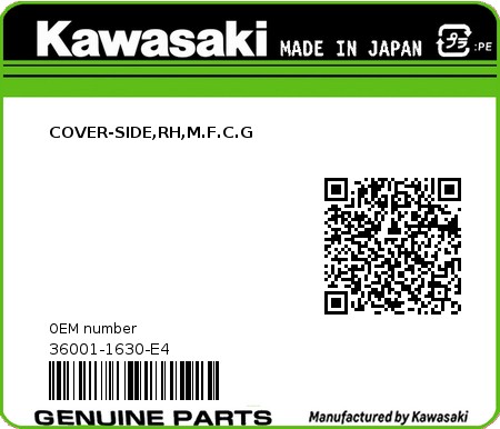 Product image: Kawasaki - 36001-1630-E4 - COVER-SIDE,RH,M.F.C.G  0