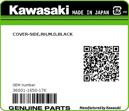 Product image: Kawasaki - 36001-1650-17K - COVER-SIDE,RH,M.D,BLACK  0