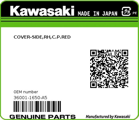 Product image: Kawasaki - 36001-1650-A5 - COVER-SIDE,RH,C.P.RED  0