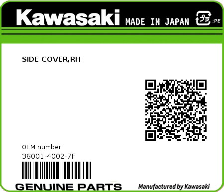 Product image: Kawasaki - 36001-4002-7F - SIDE COVER,RH  0