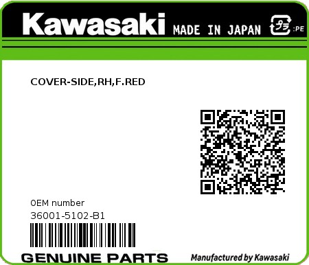 Product image: Kawasaki - 36001-5102-B1 - COVER-SIDE,RH,F.RED  0