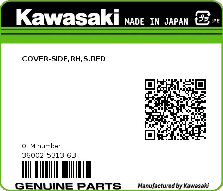 Product image: Kawasaki - 36002-5313-6B - COVER-SIDE,RH,S.RED  0