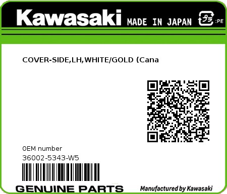 Product image: Kawasaki - 36002-5343-W5 - COVER-SIDE,LH,WHITE/GOLD (Cana  0