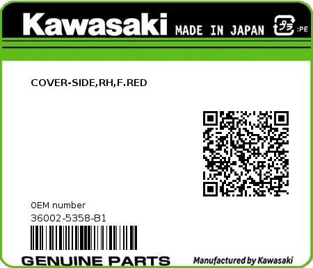 Product image: Kawasaki - 36002-5358-B1 - COVER-SIDE,RH,F.RED  0