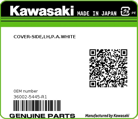 Product image: Kawasaki - 36002-5445-R1 - COVER-SIDE,LH,P.A.WHITE  0