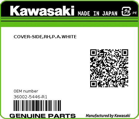 Product image: Kawasaki - 36002-5446-R1 - COVER-SIDE,RH,P.A.WHITE  0