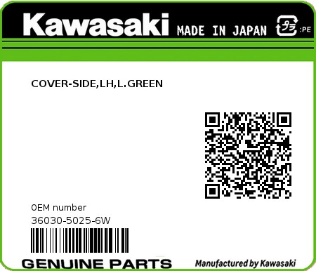 Product image: Kawasaki - 36030-5025-6W - COVER-SIDE,LH,L.GREEN  0