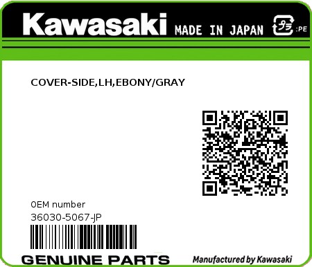 Product image: Kawasaki - 36030-5067-JP - COVER-SIDE,LH,EBONY/GRAY  0