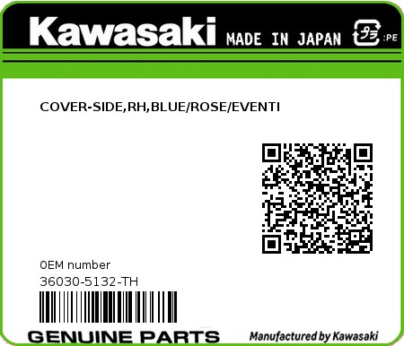 Product image: Kawasaki - 36030-5132-TH - COVER-SIDE,RH,BLUE/ROSE/EVENTI  0