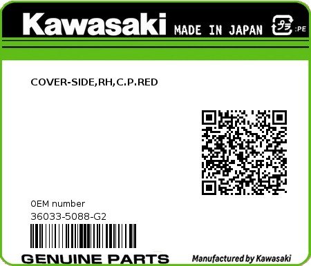 Product image: Kawasaki - 36033-5088-G2 - COVER-SIDE,RH,C.P.RED  0