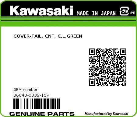 Product image: Kawasaki - 36040-0039-15P - COVER-TAIL, CNT, C.L.GREEN  0