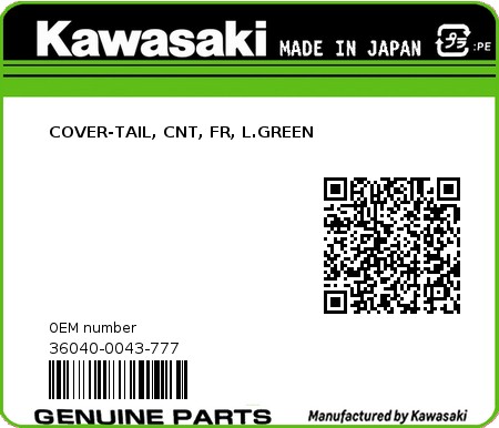 Product image: Kawasaki - 36040-0043-777 - COVER-TAIL, CNT, FR, L.GREEN  0