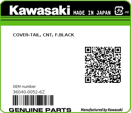 Product image: Kawasaki - 36040-0052-6Z - COVER-TAIL, CNT, F.BLACK  0
