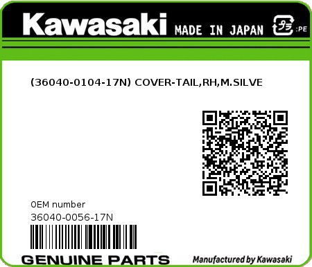 Product image: Kawasaki - 36040-0056-17N - (36040-0104-17N) COVER-TAIL,RH,M.SILVE  0