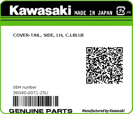 Product image: Kawasaki - 36040-0071-25U - COVER-TAIL, SIDE, LH, C.I.BLUE  0