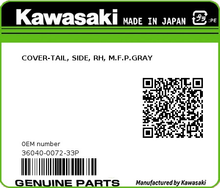 Product image: Kawasaki - 36040-0072-33P - COVER-TAIL, SIDE, RH, M.F.P.GRAY  0