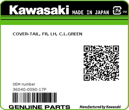 Product image: Kawasaki - 36040-0090-17P - COVER-TAIL, FR, LH, C.L.GREEN  0