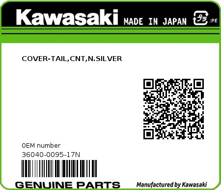 Product image: Kawasaki - 36040-0095-17N - COVER-TAIL,CNT,N.SILVER  0
