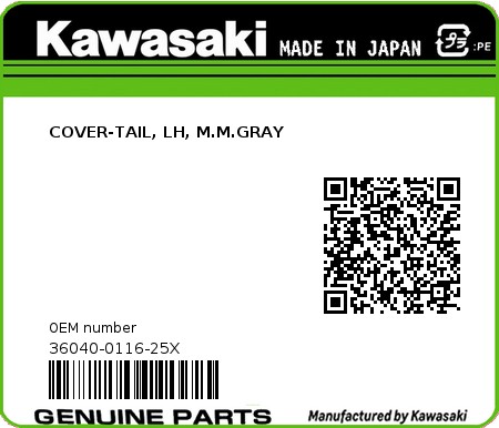 Product image: Kawasaki - 36040-0116-25X - COVER-TAIL, LH, M.M.GRAY  0