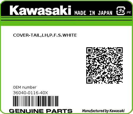 Product image: Kawasaki - 36040-0116-40X - COVER-TAIL,LH,P.F.S.WHITE  0